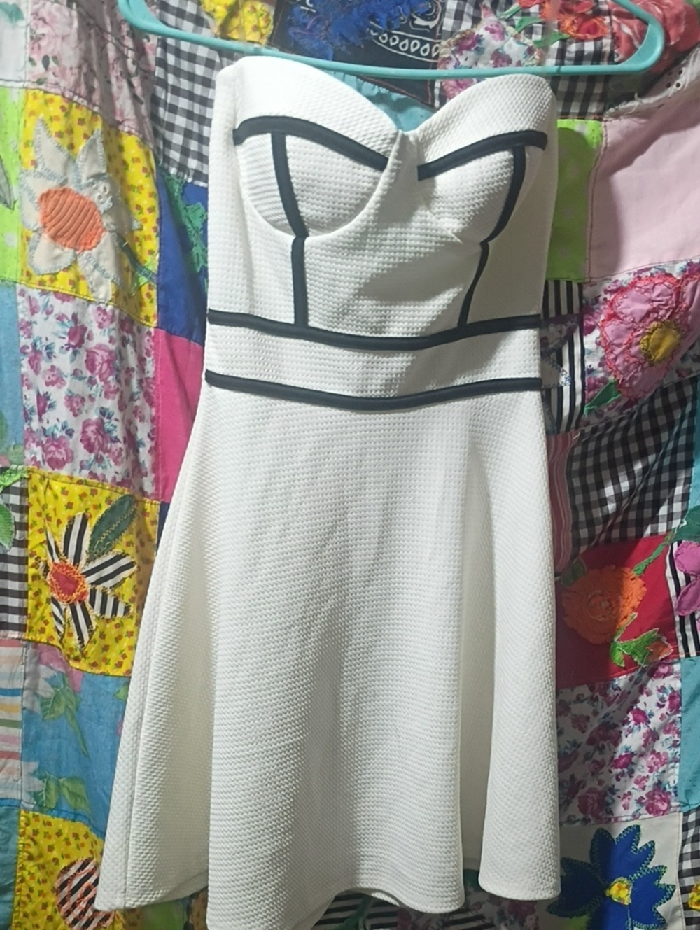 January 7 White Strapless Dress with Black Trim